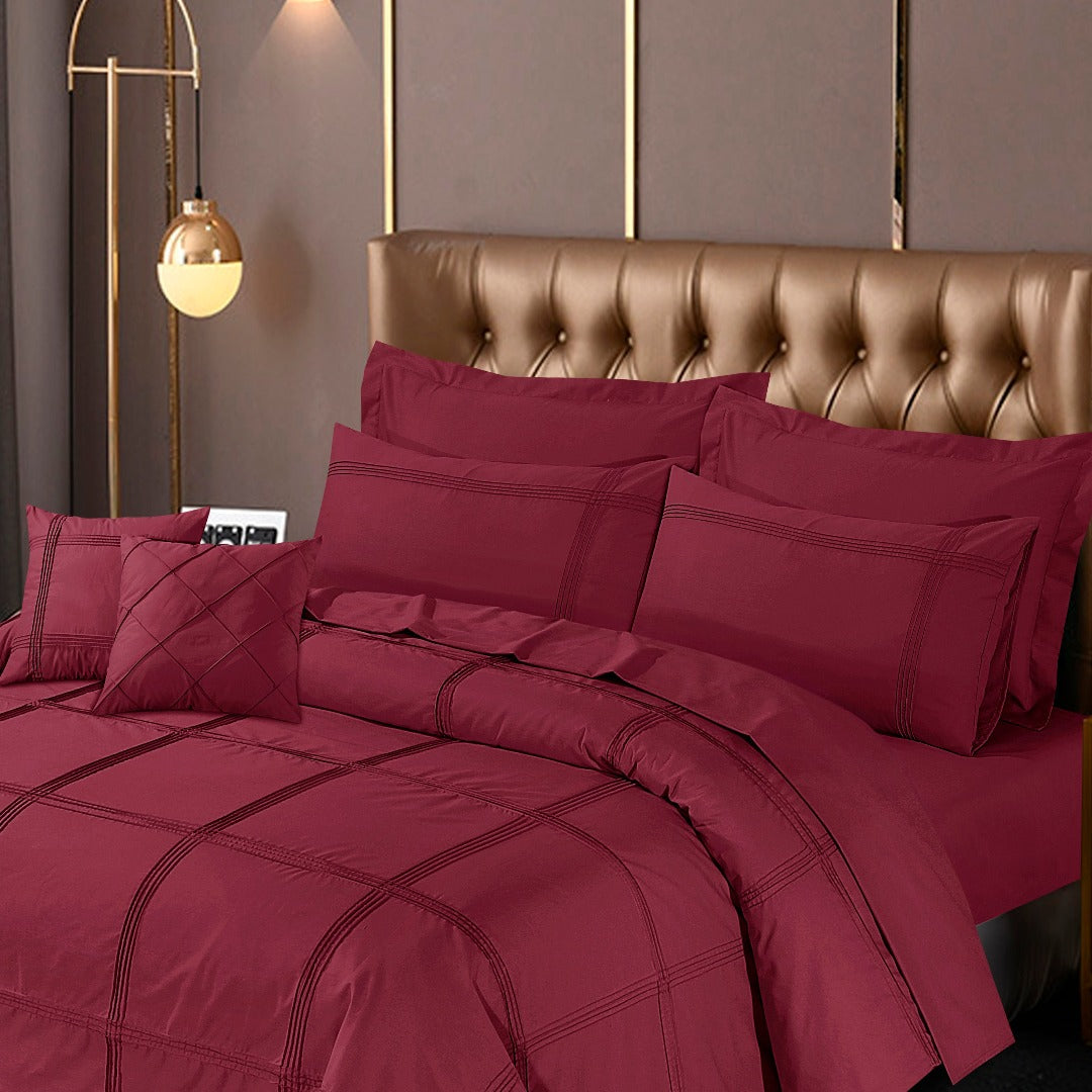 Square Pleated Duvet Cover 8 Pcs Set Maroon-40177 RFS