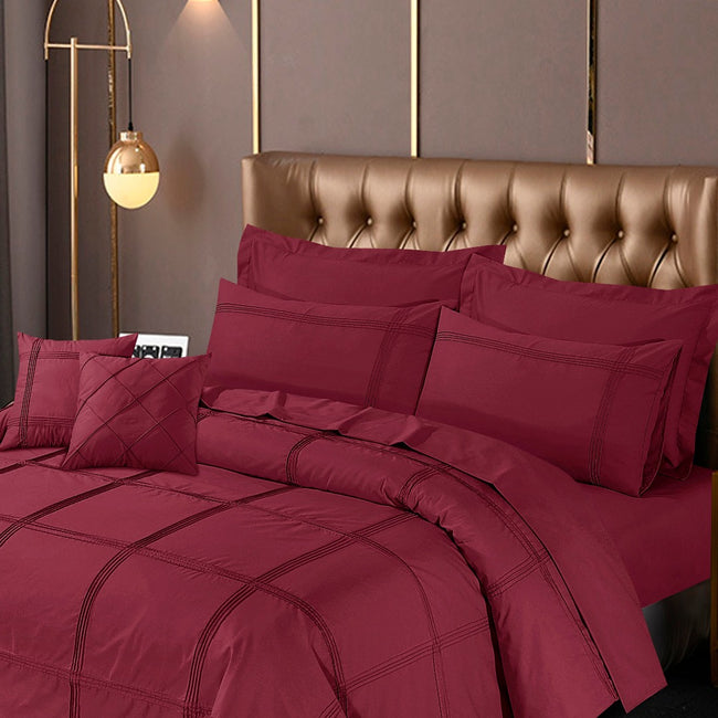 Square Pleated Duvet Cover 8 Pcs Set Maroon-40177 RFS Main Image