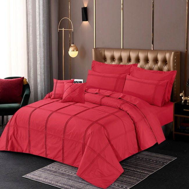 Square Pleated Quilt Cover Set Red-40175 RFS Hover Image