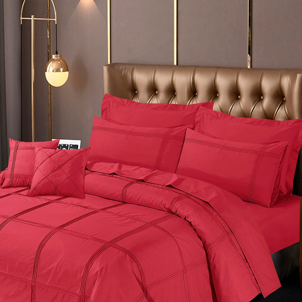 Square Pleated Quilt Cover Set Red-40175 RFS