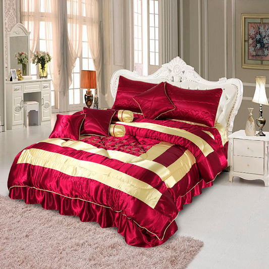 Bridal Comforter Set Silk Maroon Golden-40104