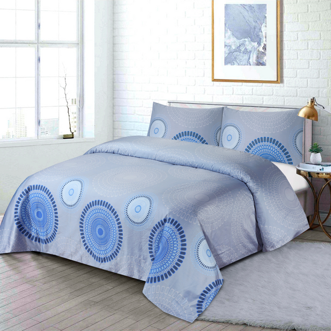 Cotton Sateen Bed Sheet Navy Circle Single-30112 Hover Image