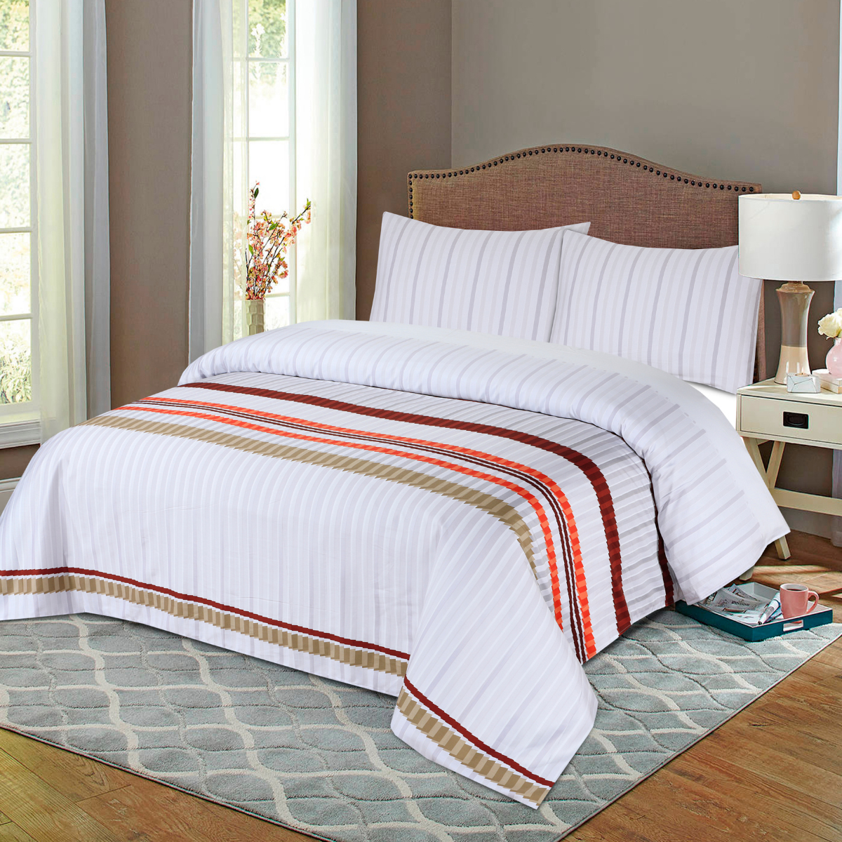 3 Pcs King Size 100% Cotton SATEEN Bedsheet - Pixels