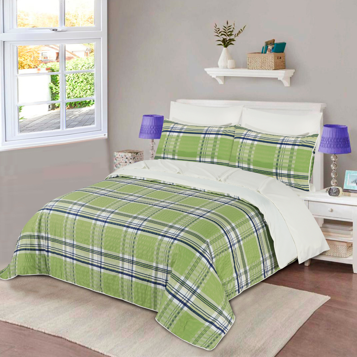 Quilt Cover Set Navy Green Plaid-30145
