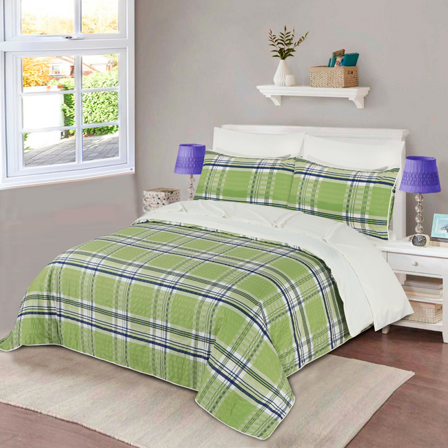 Quilt Cover Set Navy Green Plaid-30145 Hover Image