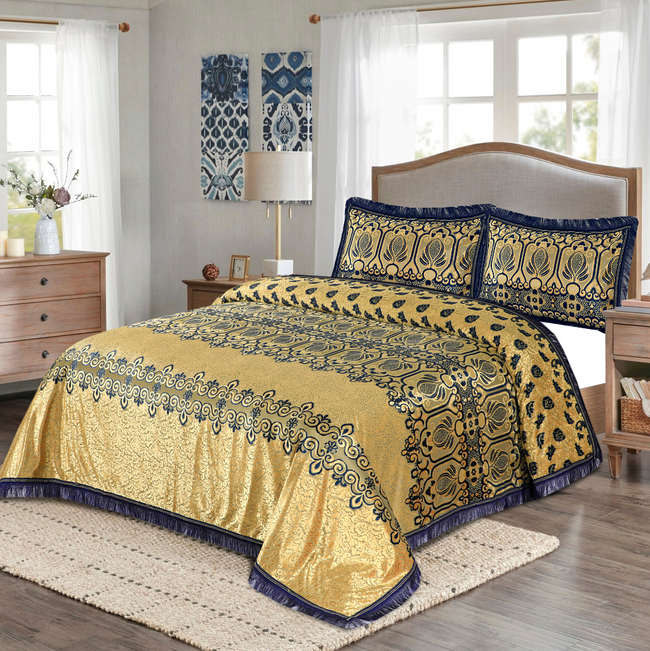 Pure Palachi Bed Sheet Golden Navy King-10789 Hover Image