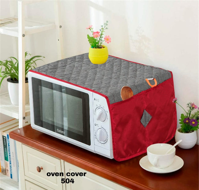 Quilted Microwave Oven Cover red and grey-OC4 Hover Image