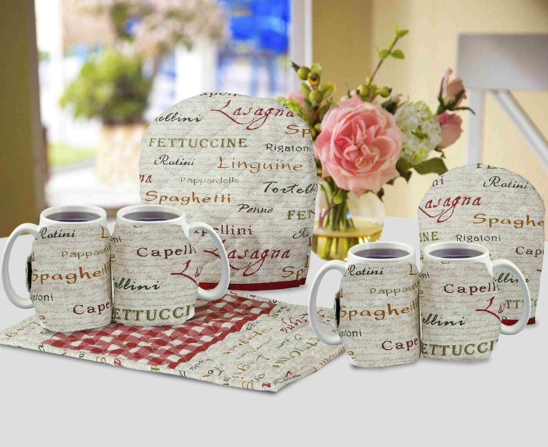 7 Pcs Quilted Tea Cozy Set  Red & Beige-TC5