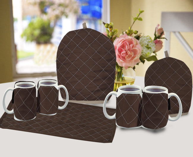 7 Pcs Quilted Tea Cozy Set  Chocolate Colour-TC8 Hover Image