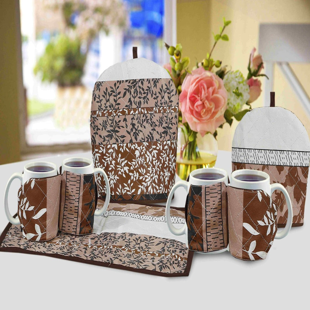 7 Pcs Quilted Tea Cozy Set  Brown Floral-TC7
