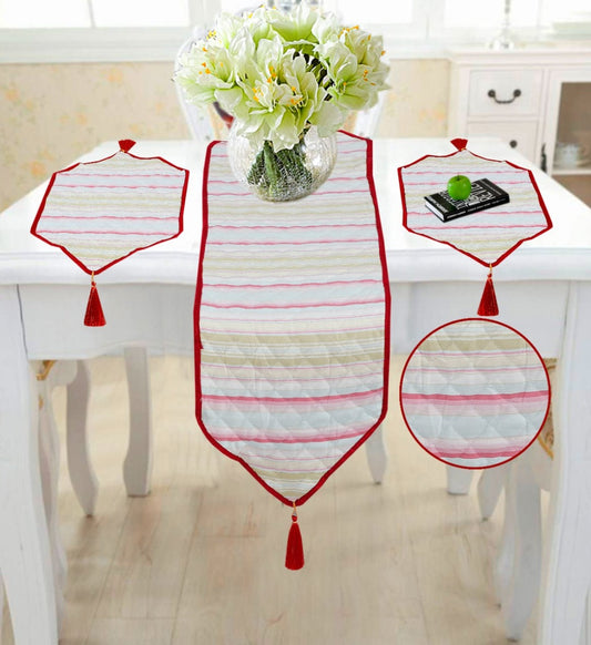 3 Pcs Quilted Table Runner Set  Red & White Stripes-702 OS