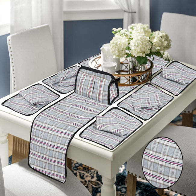 14 Pcs Quilted Table Runner Set Gray Check-1531 OS Hover Image