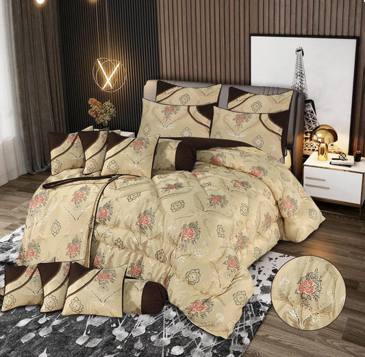 Shanghai Bridal Comforter 14 Pcs Set Chocolate Cream -50181 OS