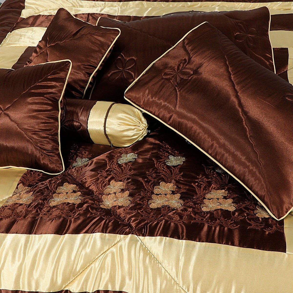 Bridal Comforter Set Silk Chocolate Golden - 40103 - Lotus