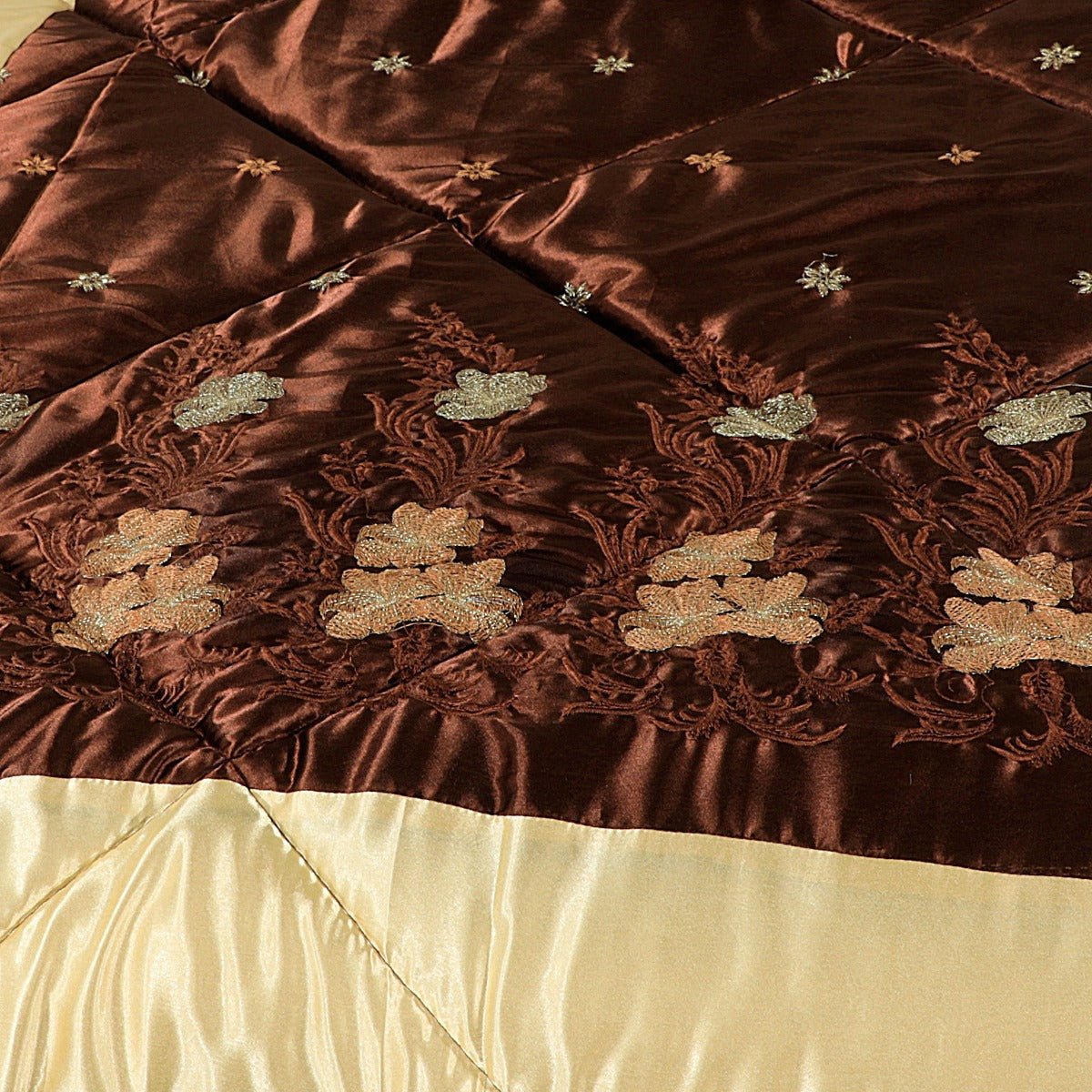 Bridal Comforter Set Silk Chocolate Golden - 40103 - Lotus