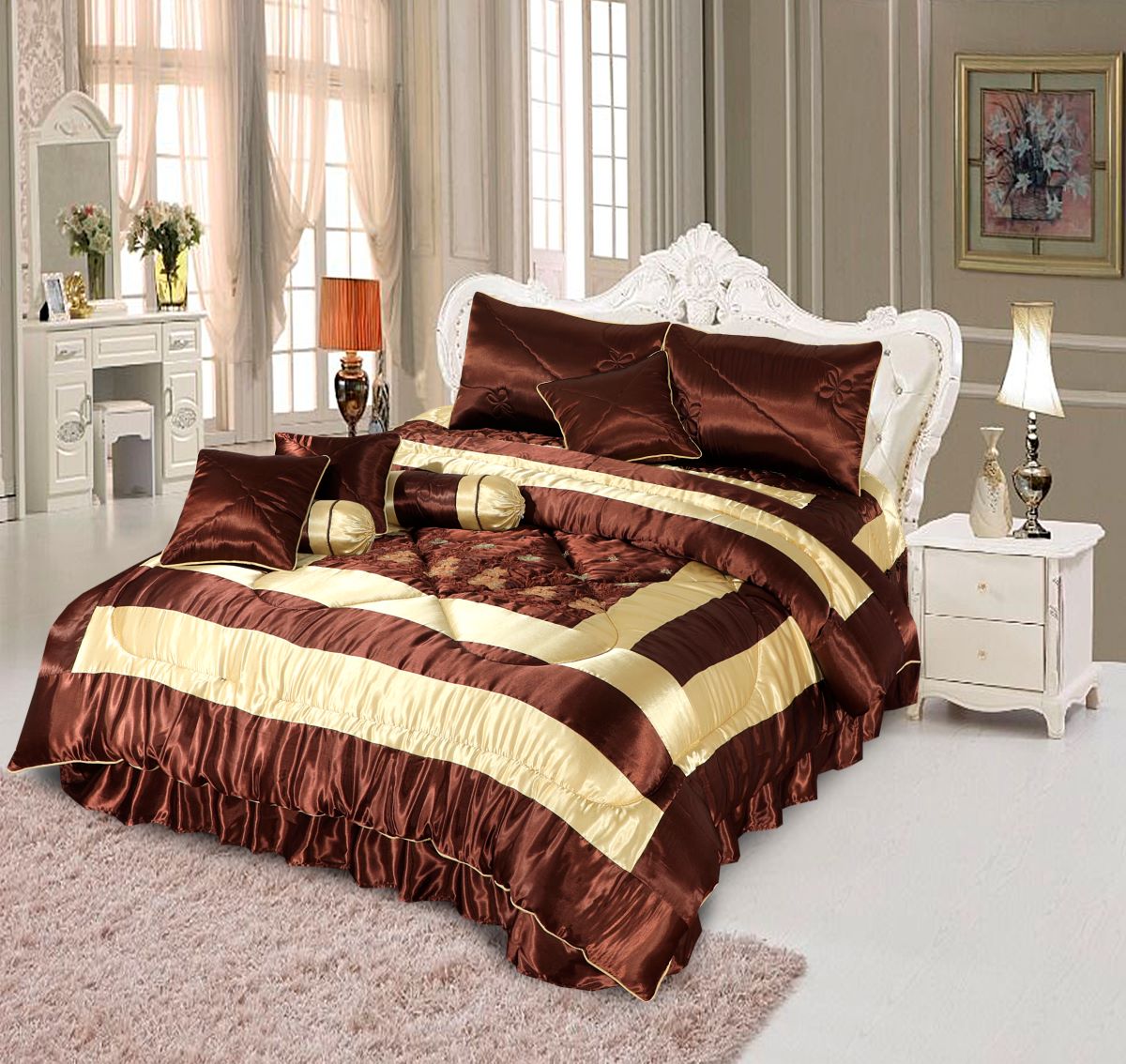 Bridal Comforter Set Silk Chocolate Golden - 40103 - Lotus
