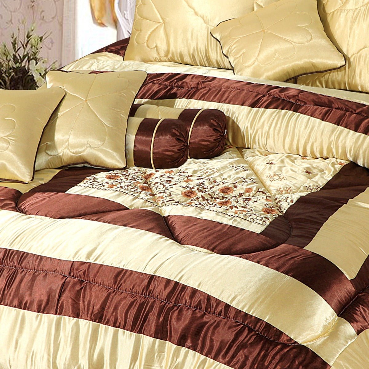 Bridal Comforter Set Silk Golden Chocolate - 40105 - Lotus