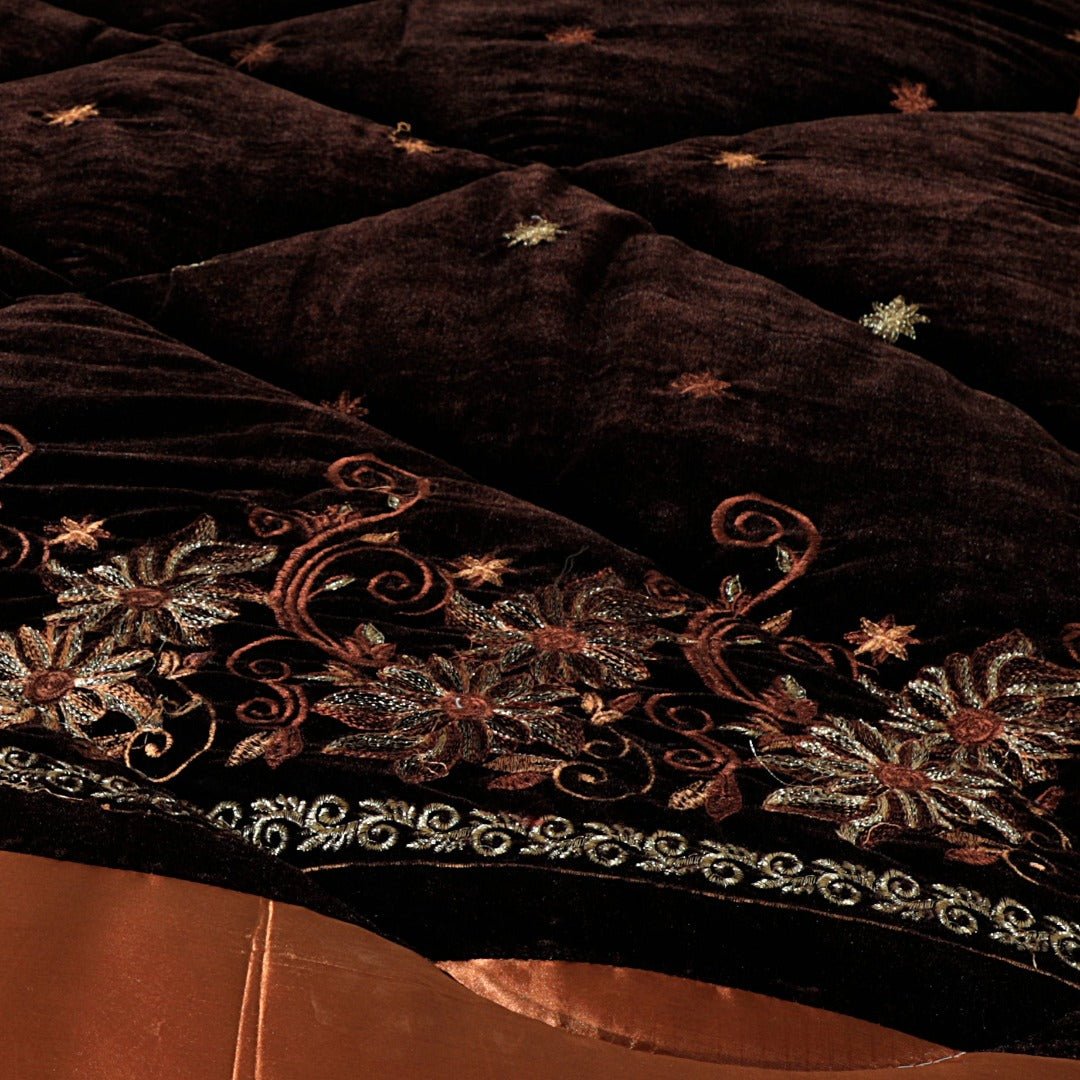 Bridal Comforter Set Velvet Silk Chocolate & Brown - 40197 - Lotus