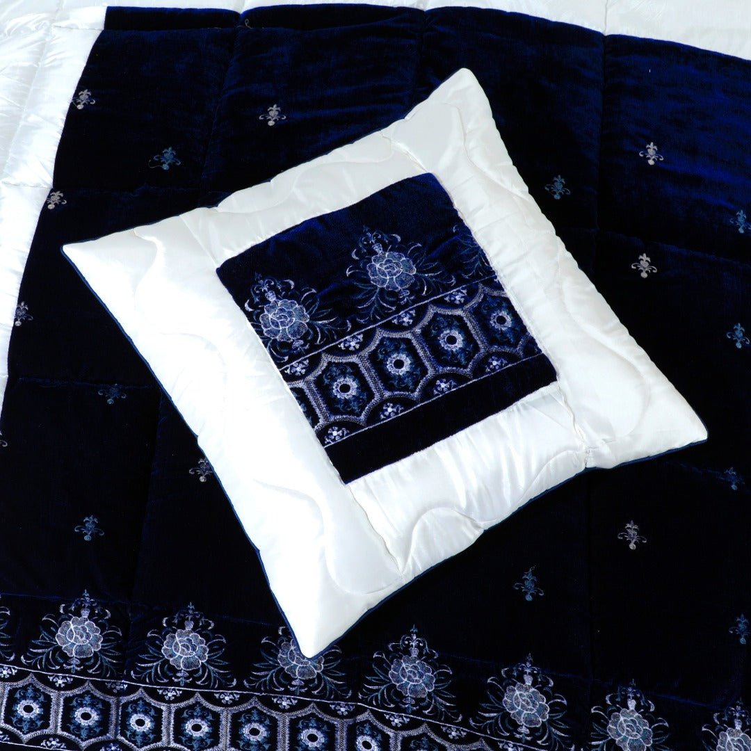 Bridal Comforter Set Velvet Silk Navy & White - 40195 - Lotus