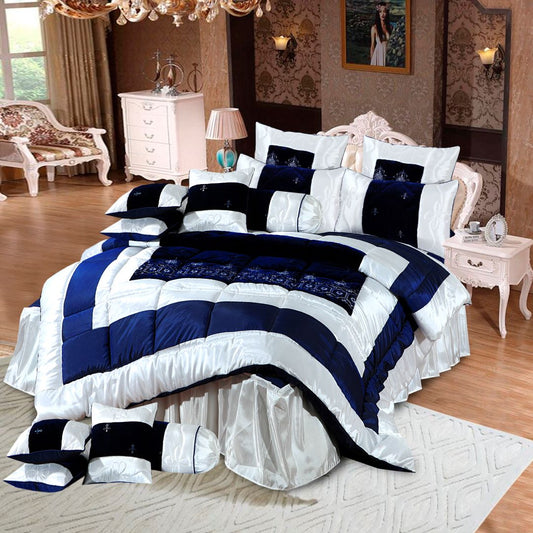 Bridal Comforter Set Velvet Silk Navy & White - 40195 - Lotus