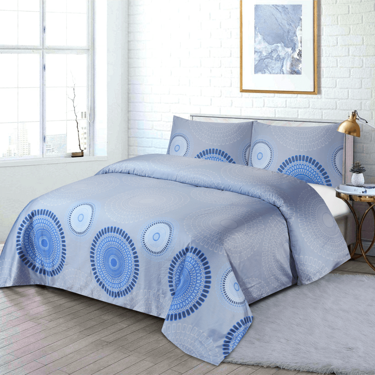 Cotton Sateen Bed Sheet Navy Circle Single - 30112 - Lotus