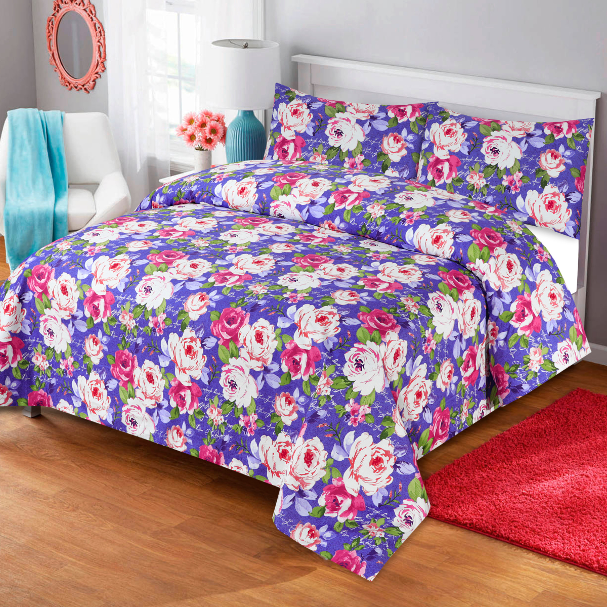 Cotton Sateen Bed Sheet Rosebush Floral King - 30124 - Lotus