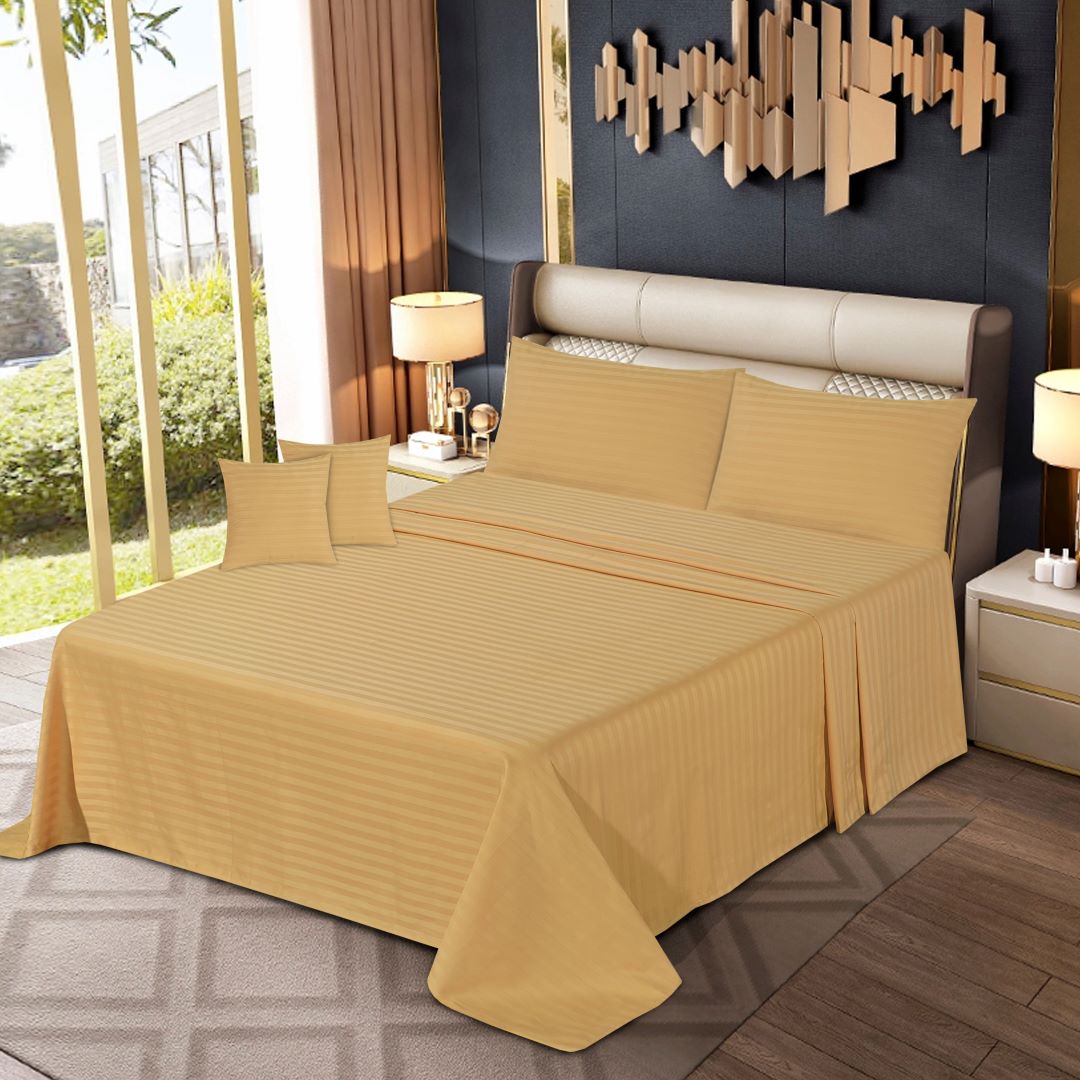 Cotton Sateen Stripe Bed Sheet Set Comsilk - 40165 - Lotus