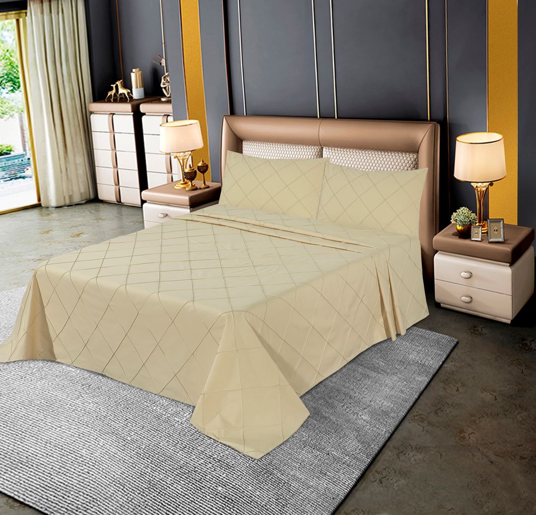 Diagonal Pleated Bed Sheet Set Beige - 40164 RFS - Lotus