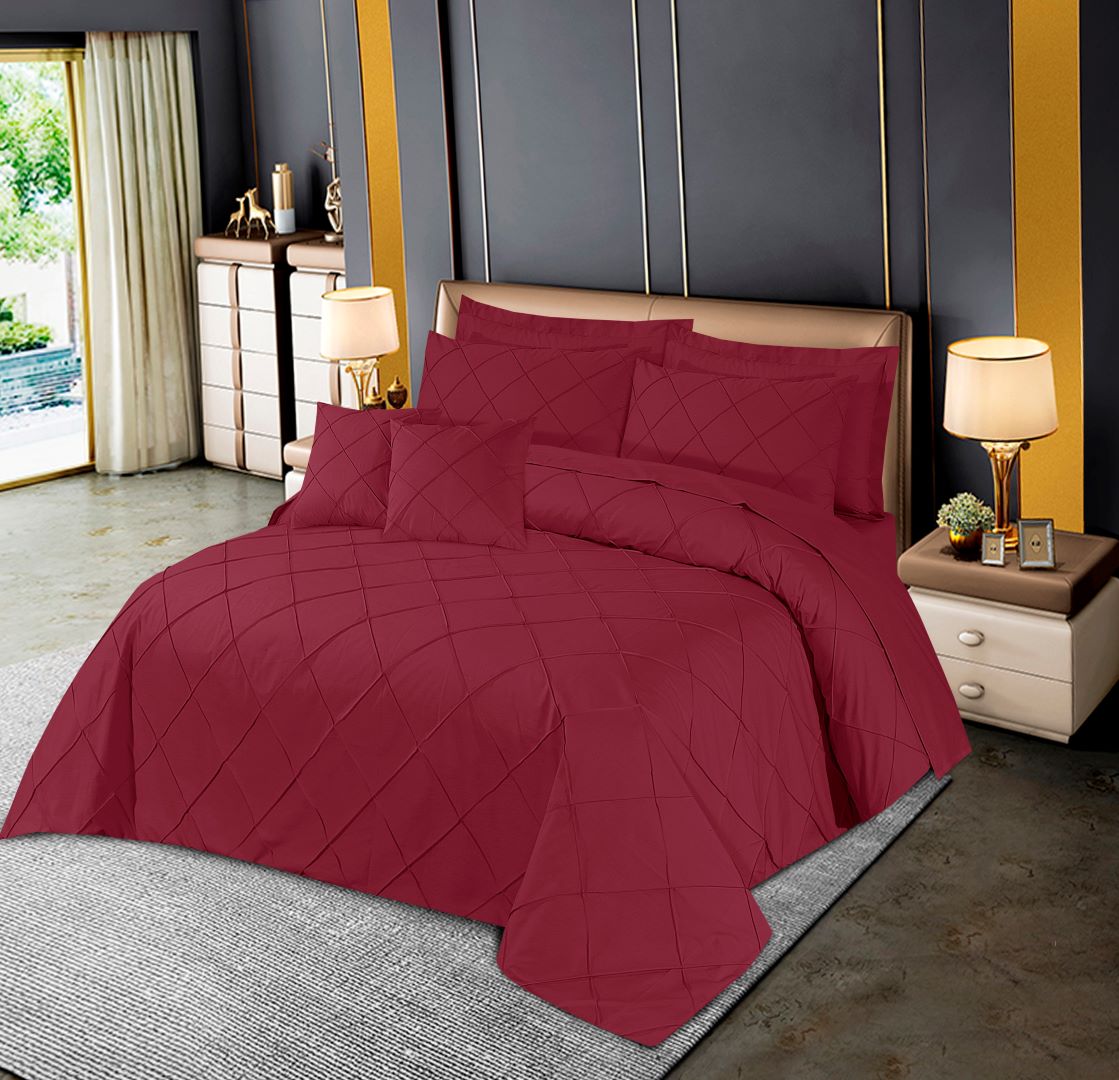 Diagonal Pleated Duvet Cover Set 8 Pcs Maroon - 40158 RFS - Lotus