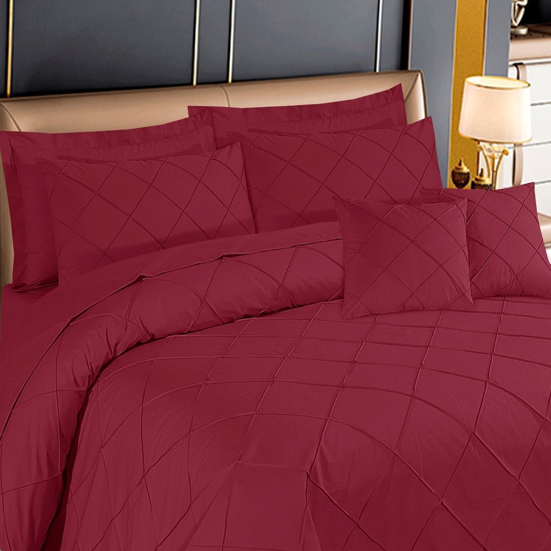 Diagonal Pleated Duvet Cover Set 8 Pcs Maroon - 40158 RFS - Lotus