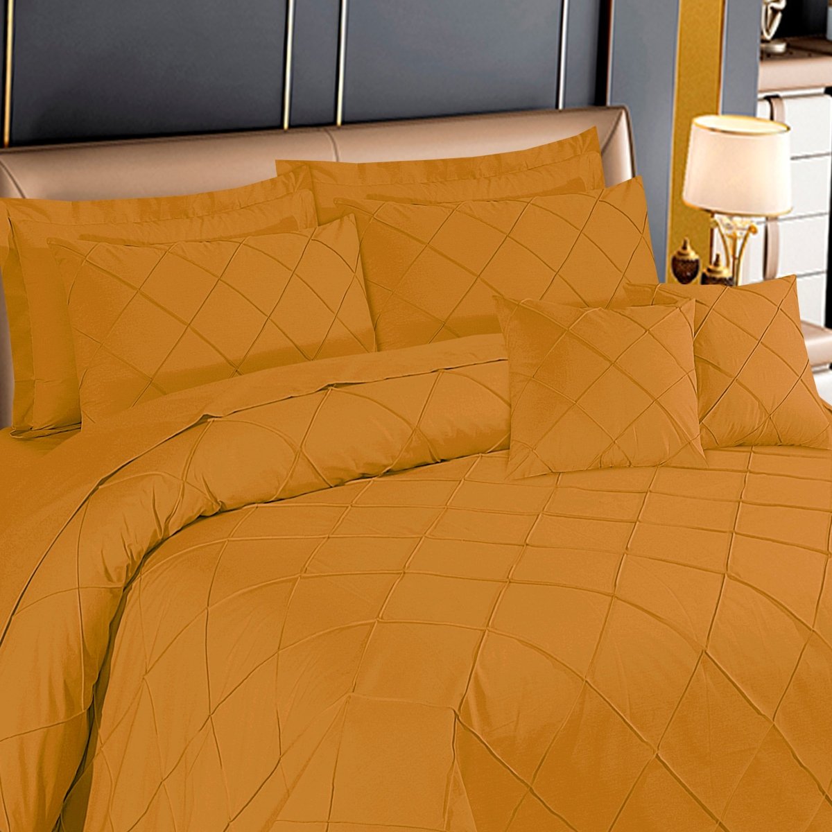 Diagonal Pleated Quilt Cover Set 8 Pcs Mustard - 40166 RFS - Lotus