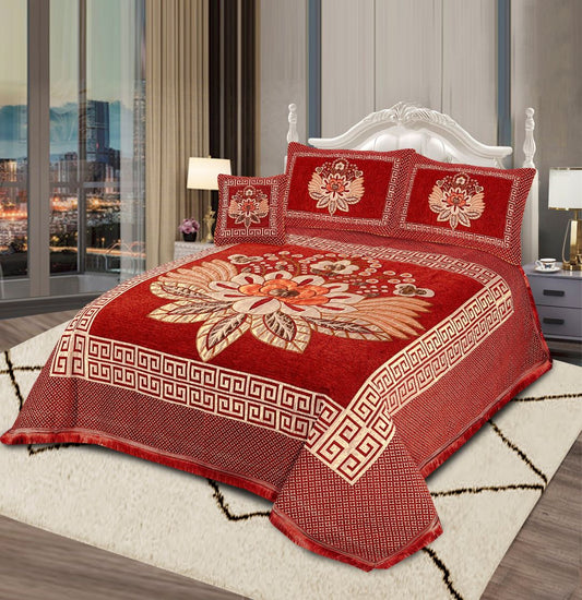 Jacquard Velvet Bed Sheet Set 4 pcs Butterfly Red King - 40225 RFS - Lotus