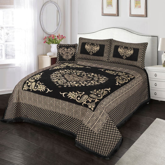 Jacquard Velvet Bed Sheet Set 4 pcs Heart Black King - 40214 RFS - Lotus