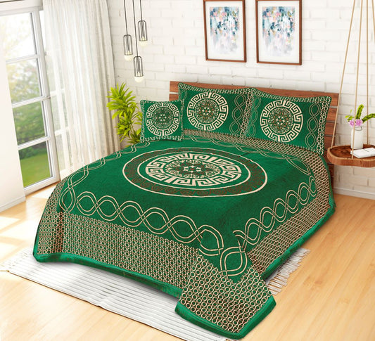 Jacquard Velvet Bed Sheet Set 4 Pcs Versatile Forest Green king - 40247 RFS - Lotus