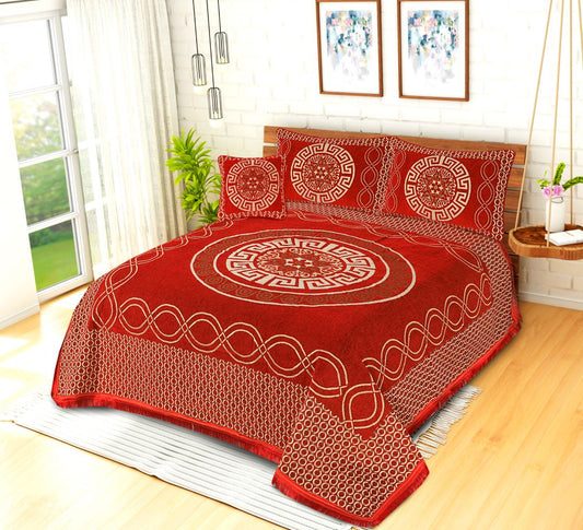 Jacquard Velvet Bed Sheet Set 4 Pcs Versatile Red King - 40245 RFS - Lotus
