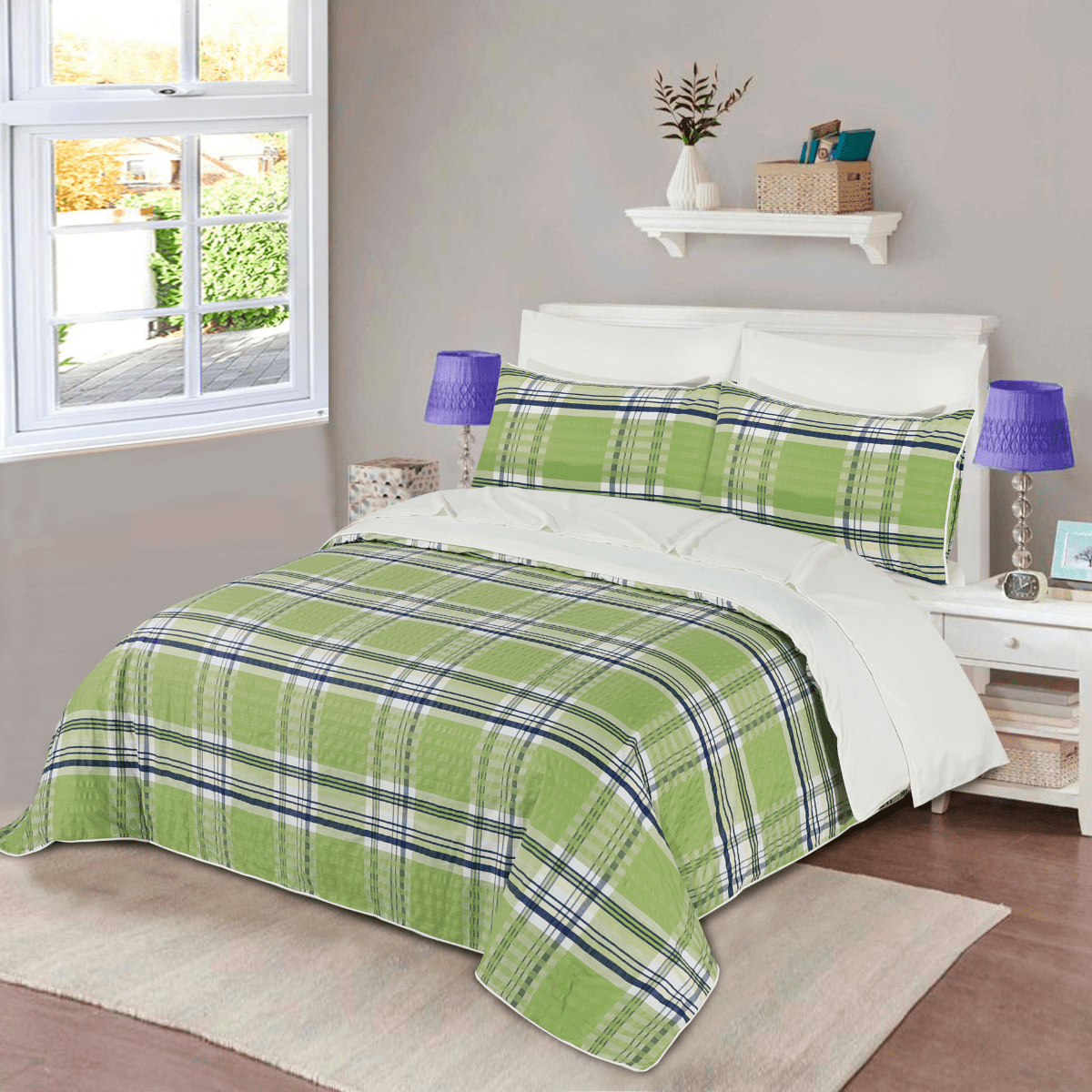 Quilt Cover Set Navy Green Plaid - 30145 - Lotus