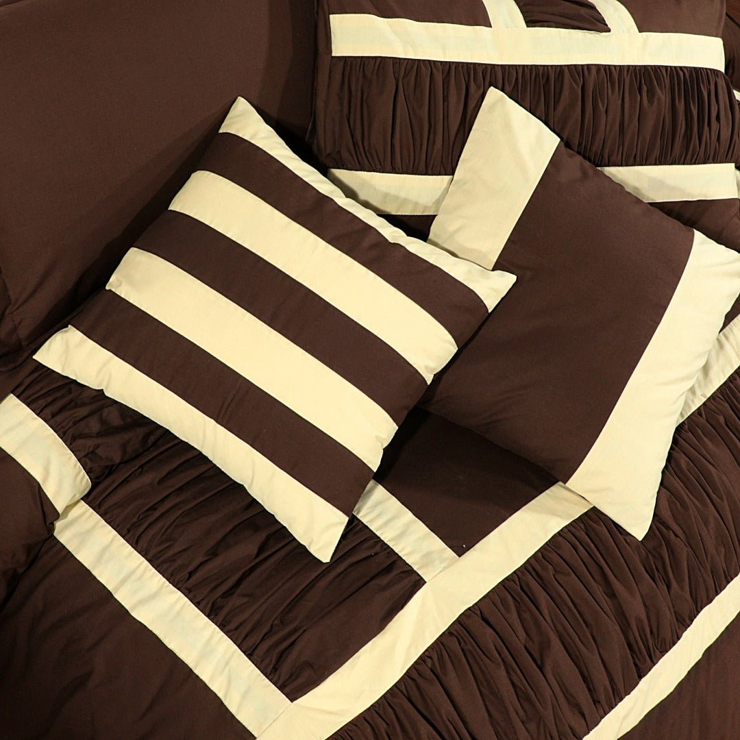 Ruffled & pleats Duvet Cover 3 Pcs Set Brown & Beige - 40181 RFS - Lotus