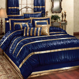 Silk Ruffled & Embellished luxury Bridal Duvet Cover Set Navy 12 Pcs-40258 RFS