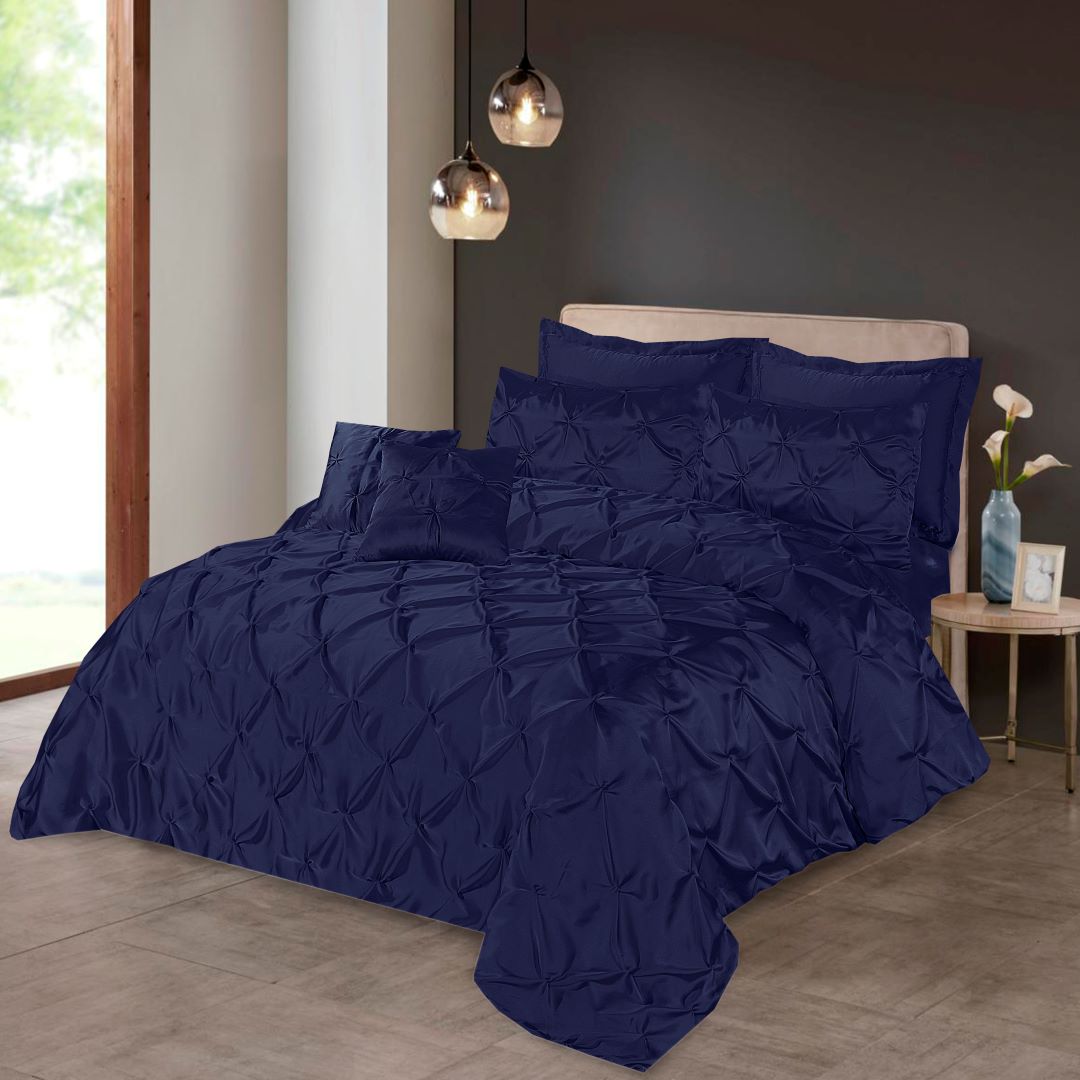 Silk Duvet Cover 8 Pcs Set Pin Tuck Navy - 40253 RFS - Lotus