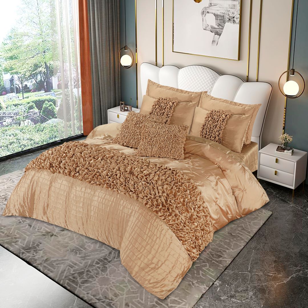 Silk Roly - Poly Pin Tuck Duvet Cover 8 Pcs Set Cream - 40273 RFS - Lotus