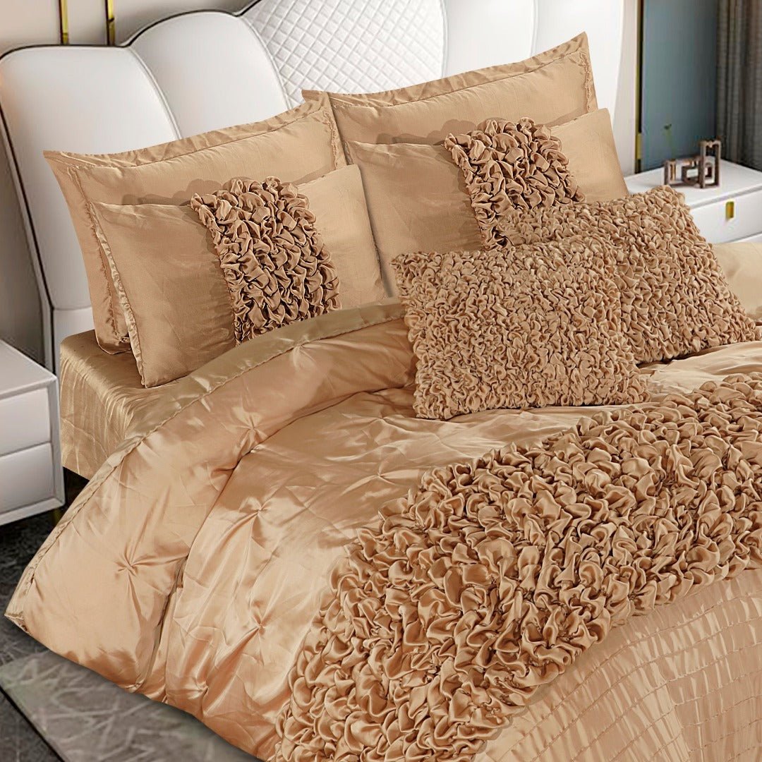 Silk Roly - Poly Pin Tuck Duvet Cover 8 Pcs Set Cream - 40273 RFS - Lotus