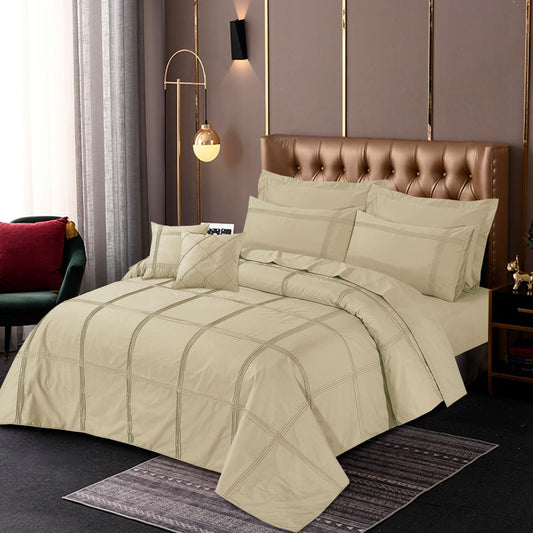 Square Pleated Duvet Cover 8 Pcs Set Beige - 40197 RFS - Lotus