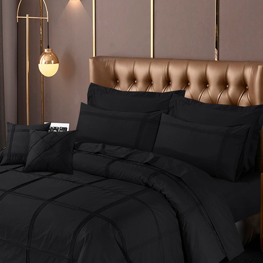 Square Pleated Duvet Cover 8 Pcs Set Jet Black - 40173 RFS - Lotus