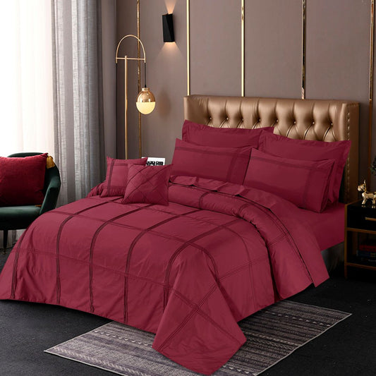 Square Pleated Duvet Cover 8 Pcs Set Maroon - 40177 RFS - Lotus