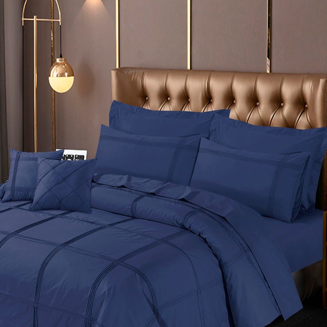 Square Pleated Duvet Cover 8 Pcs Set Navy - 40172 RFS - Lotus