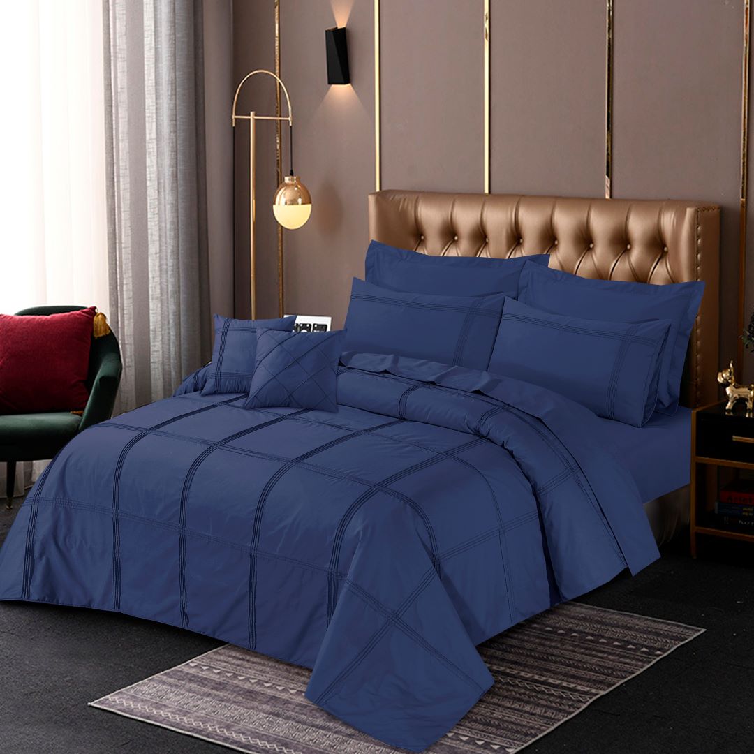 Square Pleated Duvet Cover 8 Pcs Set Navy - 40172 RFS - Lotus