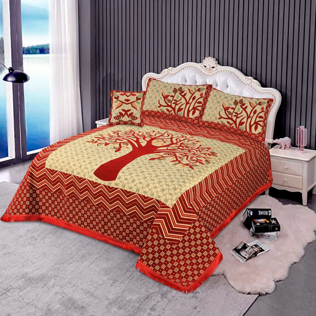 Jacquard Velvet Bed Sheet Set 4 pcs Autumn Tree Red King-40218 RFS Hover Image