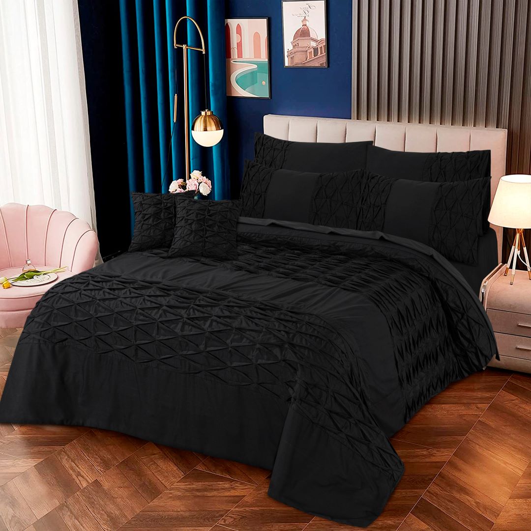 Zigzag Pleated Duvet Cover 3 Pcs Set Black - 40130 RFS - Lotus
