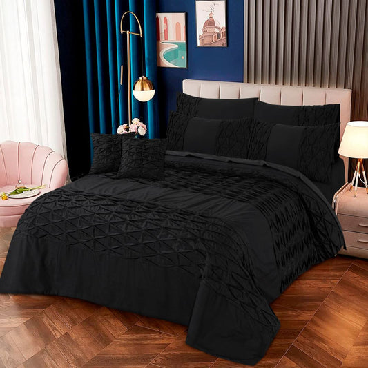 Zigzag Pleated Duvet Cover 3 Pcs Set Black - 40130 RFS - Lotus