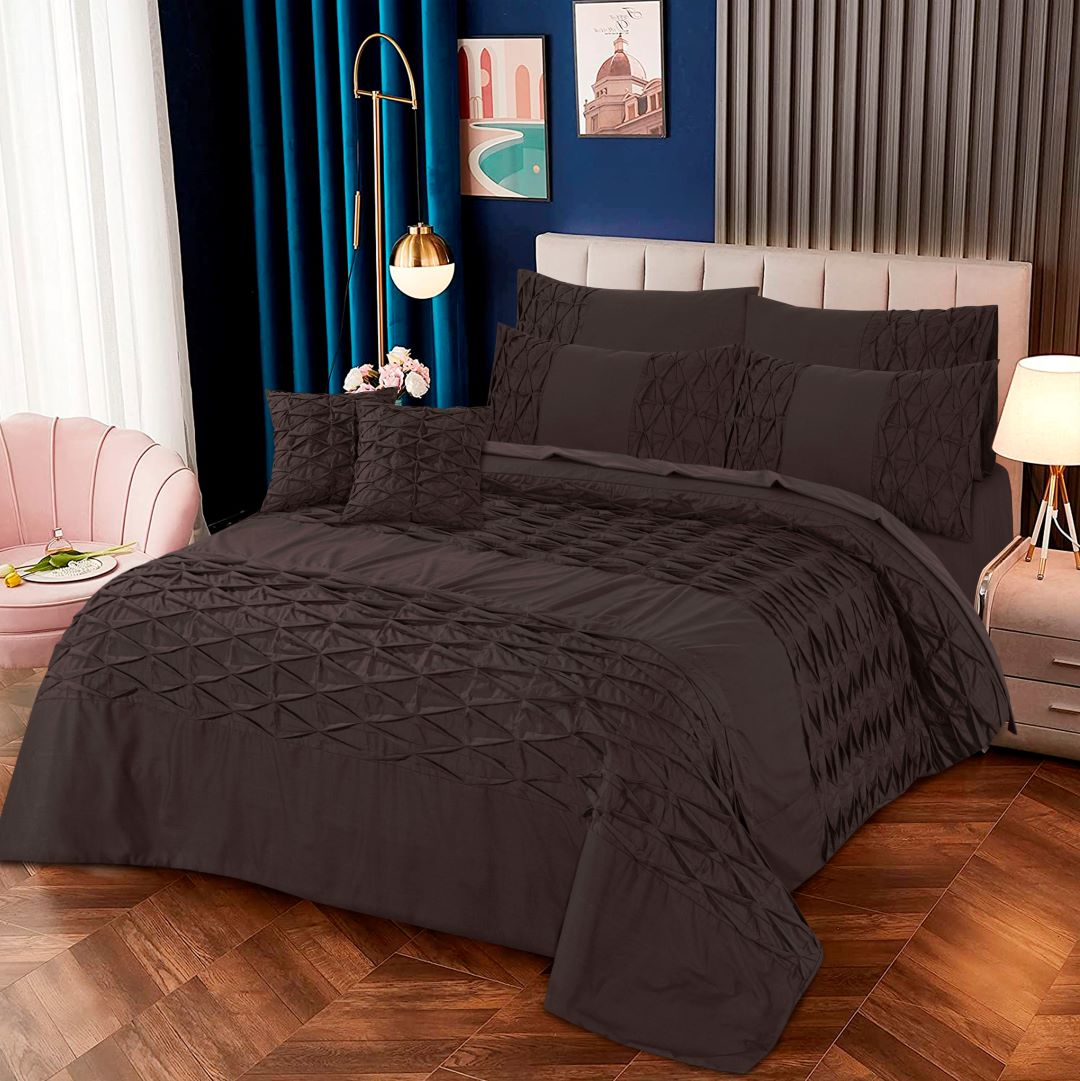 Zigzag Pleated Duvet Cover 8 Pcs Set Brown - 40129 RFS - Lotus